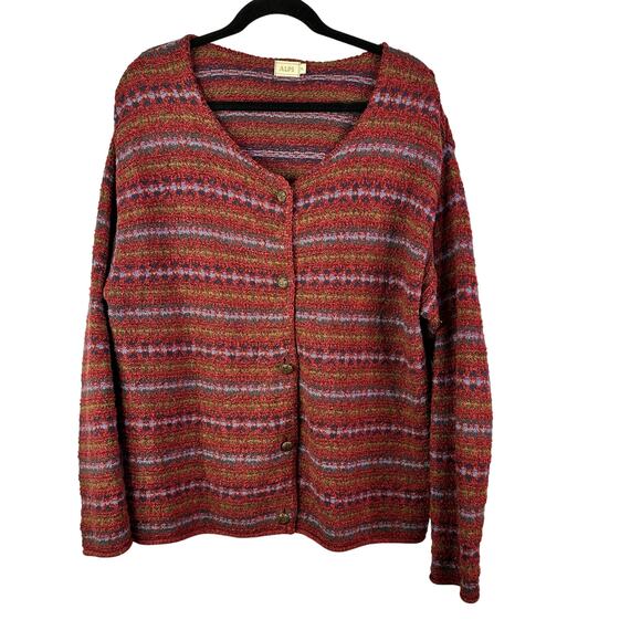 Alps Fair Isle Cardigan Sweater - sz XL- Red Button Up USA - Picture 1 of 5